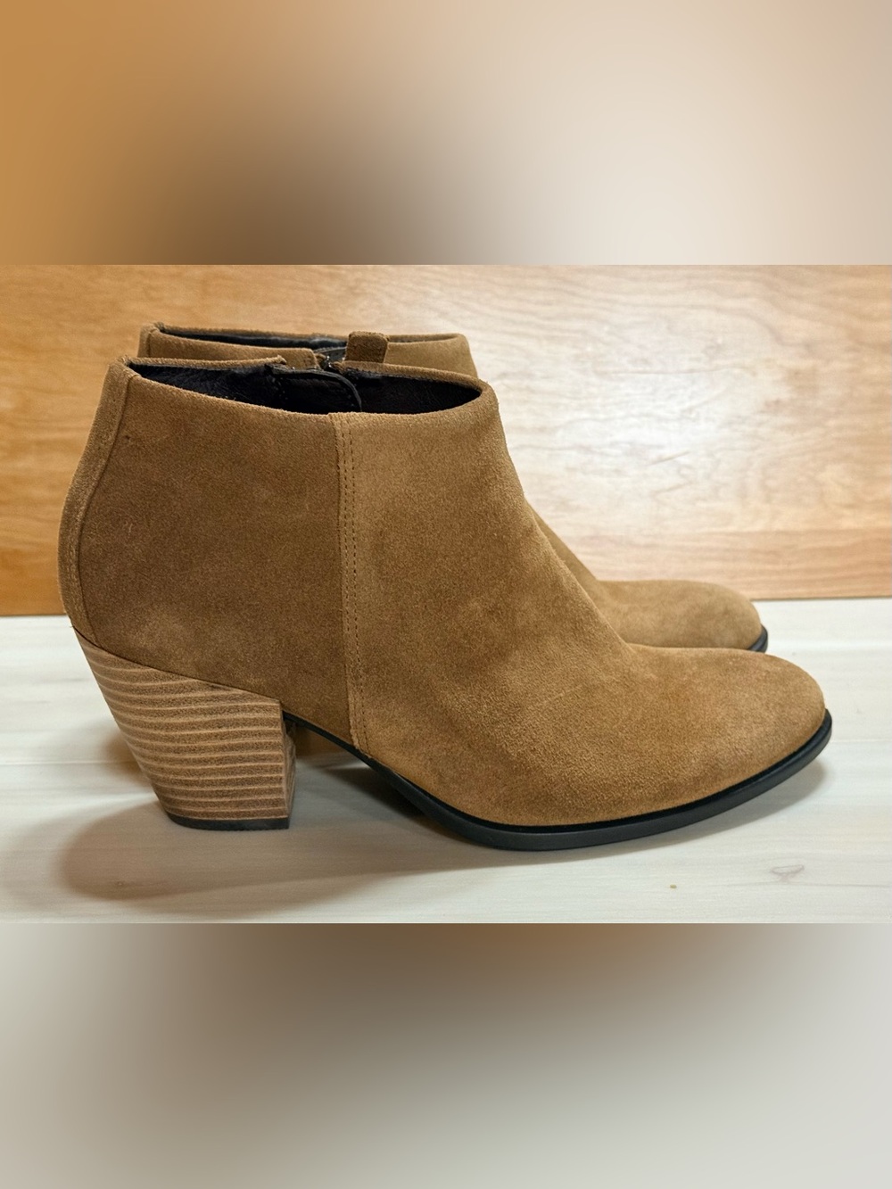 Ecco Shape 55 Tan Suede Western-Inspired Ankle Boots